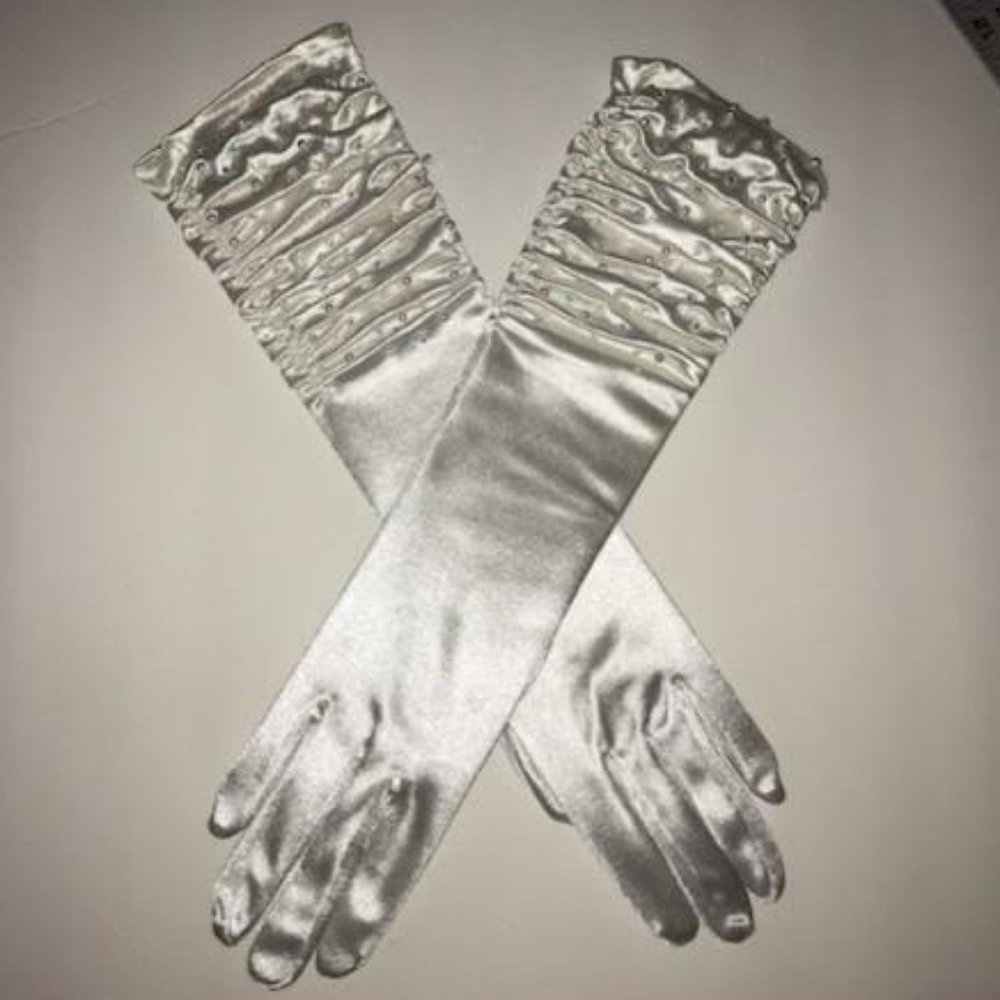 Prom Faux pearls Swarovski crystal Long Gloves NWT